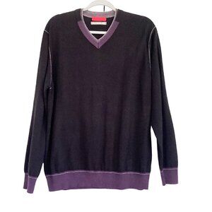 Luchiano Visconti gray purple sweater mens Large Italian merino Wool